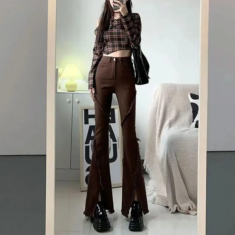Stylish Raw Seam Split Hem Bootcut Jeans American Female Clothing High Waist Denim Pants Vintage Slim Solid Color Aura Trousers
Stylish Raw Seam Split Hem Bootcut Jeans American Female Clothing High Waist Denim Pants Vintage Slim Solid Color Aura Trousers
