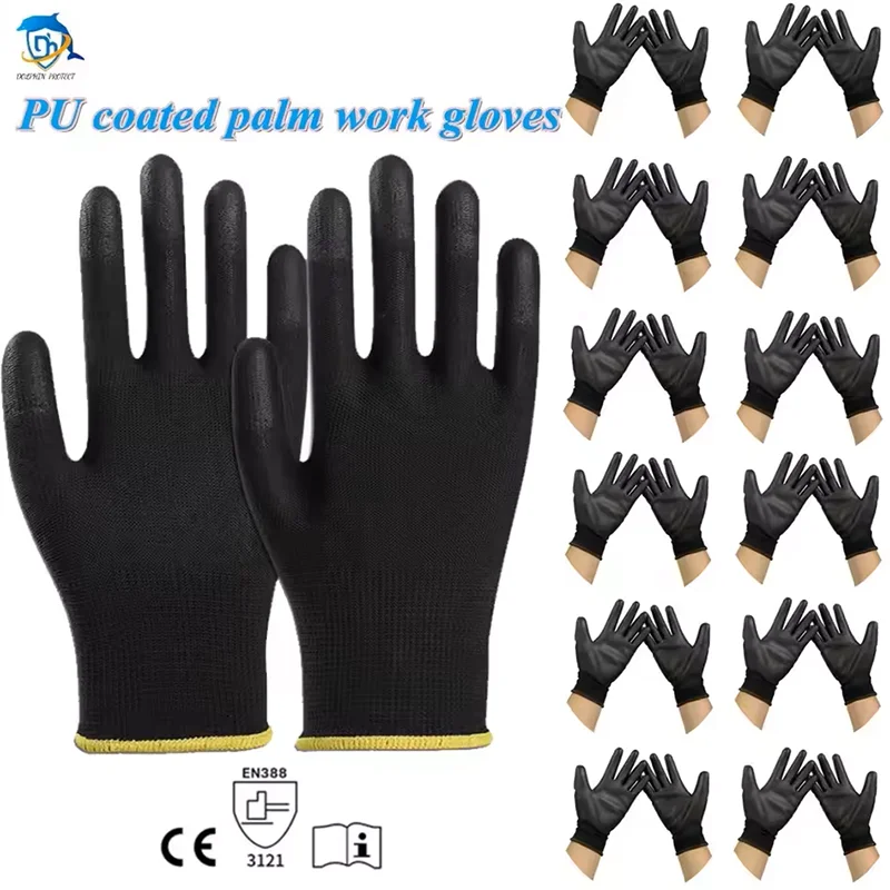 12 Pairs CE Certificated Black Polyester PU Work Safety Gloves Mechanic Working Gloves For Garden Labor Protection gloves EN388
12 Pairs CE Certificated Black Polyester PU Work Safety Gloves Mechanic Working Gloves For Garden Labor Protection gloves EN388