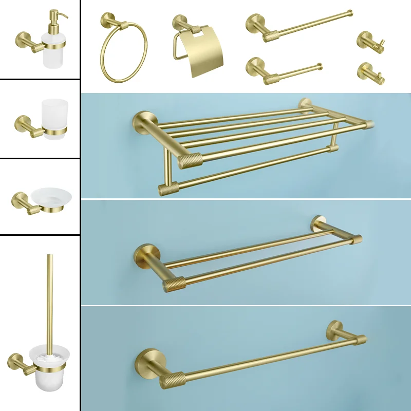 Brushed Gold Towel Rack Knurled Towel Bar Robe Hook Paper Holder Toilet Brush Holder Bathroom Accessories Shelf
Brushed Gold Towel Rack Knurled Towel Bar Robe Hook Paper Holder Toilet Brush Holder Bathroom Accessories Shelf