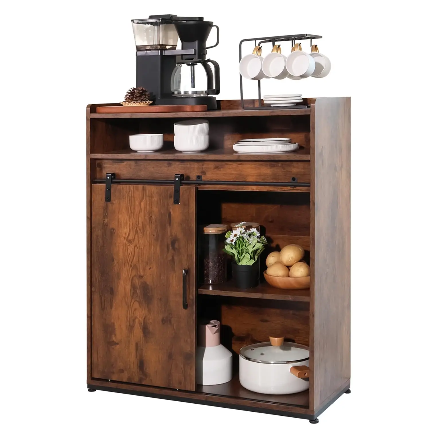 Coffee Bar Cabinet/Table, 32" Buffet Sideboard With Sliding Barn Door And Storage Shelves, Farmhouse Wood, Customized
Coffee Bar Cabinet/Table, 32" Buffet Sideboard With Sliding Barn Door And Storage Shelves, Farmhouse Wood, Customized