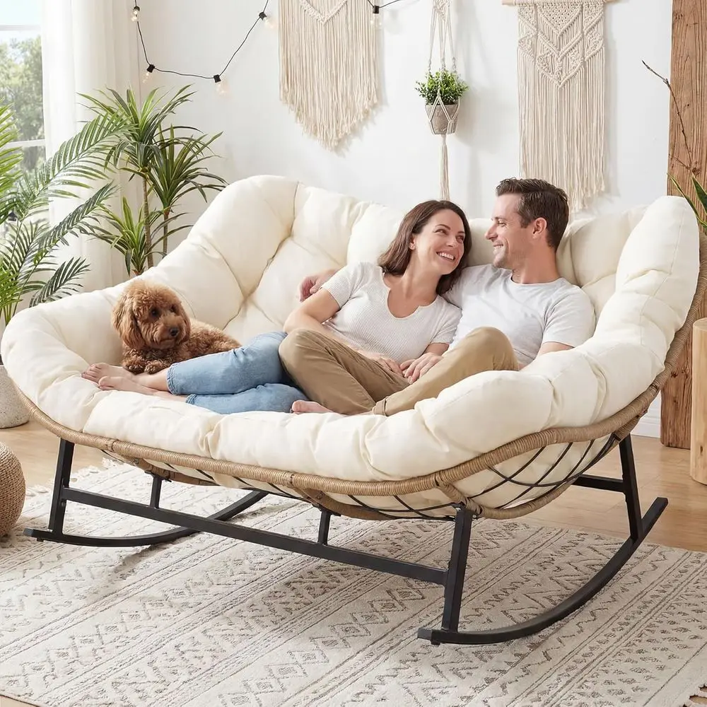Extra Large 2-Person Wicker Rocking Loveseat with Cushion for Outdoor Relaxation in Beige
Extra Large 2-Person Wicker Rocking Loveseat with Cushion for Outdoor Relaxation in Beige