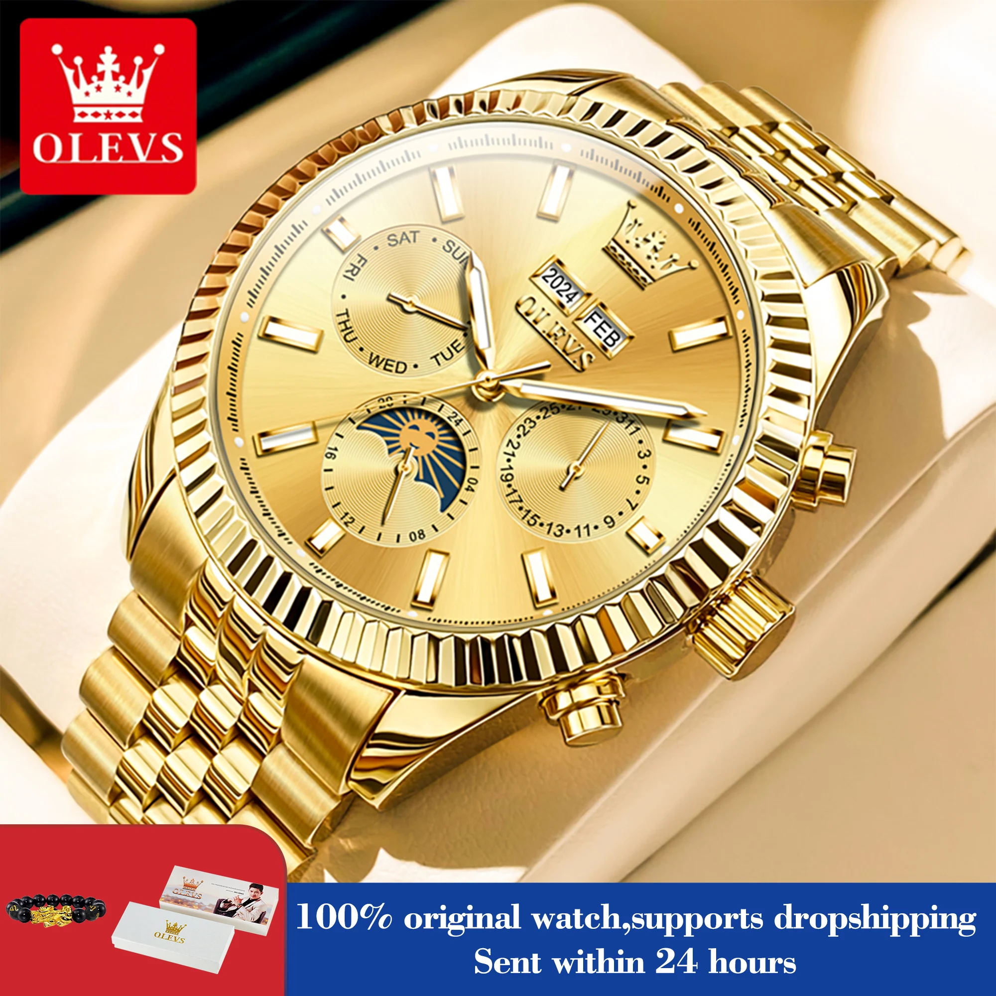 OLEVS 6688 Luxury Moon Phase Mechanical Watch For Men 43.5mm Big Dial Original Man Wristwatch Week Calendar Men's Watches 2024
OLEVS 6688 Luxury Moon Phase Mechanical Watch For Men 43.5mm Big Dial Original Man Wristwatch Week Calendar Men's Watches 2024