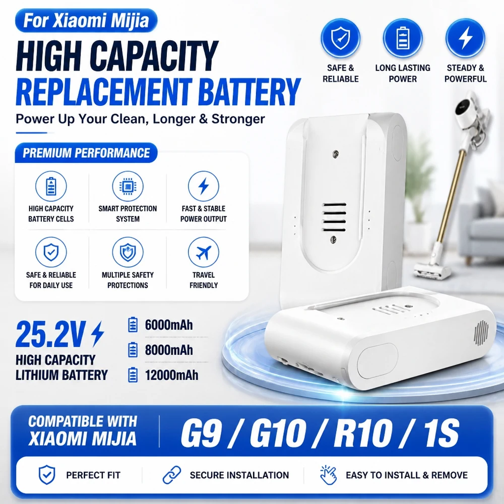 For Xiaomi G9 G10 Vacuum Cleaner Accessories Compatible with Original Battery Xiaomi G9 G10 6000-1200mAh Extended Battery Pack
For Xiaomi G9 G10 Vacuum Cleaner Accessories Compatible with Original Battery Xiaomi G9 G10 6000-1200mAh Extended Battery Pack