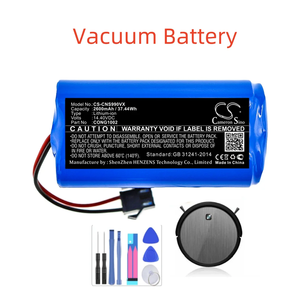 Vacuum Cleaner Battery 14.4V/2600mAh CONG1002 for CECOTEC CONGA 950, 990, 999, 1190, 1091, 1099, 1790, 1990,2290, 5290
Vacuum Cleaner Battery 14.4V/2600mAh CONG1002 for CECOTEC CONGA 950, 990, 999, 1190, 1091, 1099, 1790, 1990,2290, 5290