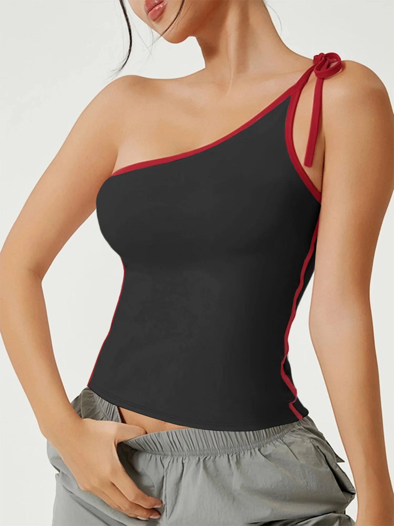 Asymmetric One Shoulder Tie Strap Tank Top Women Red Contrast Trim Slim Fit Crop Cami Summer Y2K Sleeveless Vest
Asymmetric One Shoulder Tie Strap Tank Top Women Red Contrast Trim Slim Fit Crop Cami Summer Y2K Sleeveless Vest
