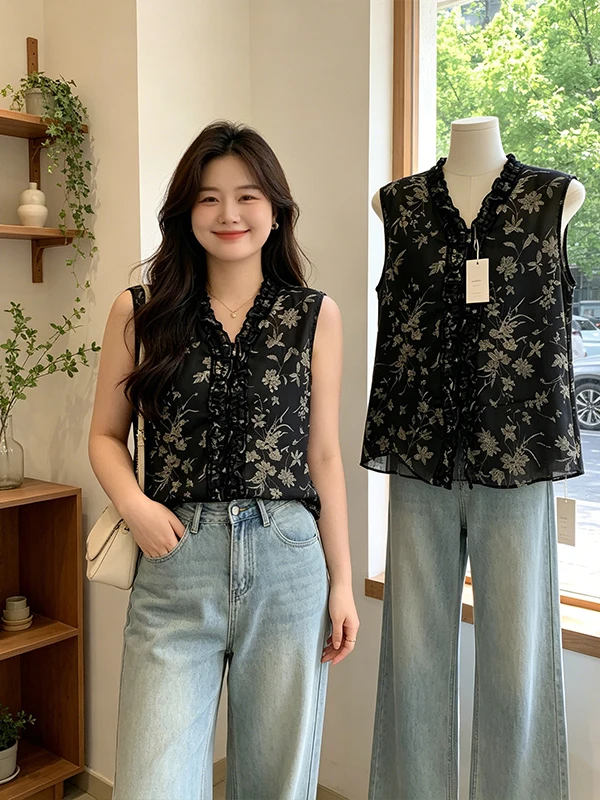 Loose V-neck Floral Lace Sleeveless Top plus Size Design Summer New Style Age-reducing Meat-concealing Cardigan for Women
Loose V-neck Floral Lace Sleeveless Top plus Size Design Summer New Style Age-reducing Meat-concealing Cardigan for Women