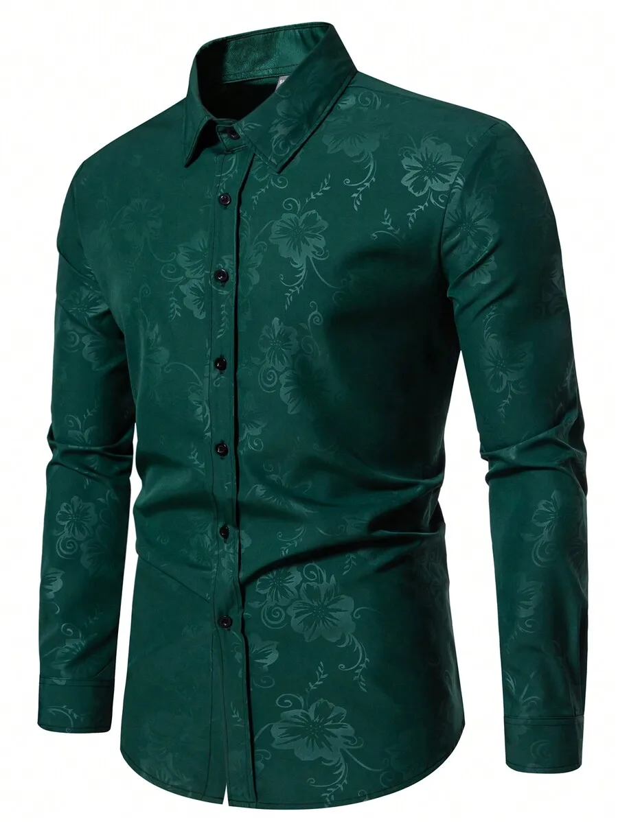 Men's Dark Green Floral Print Long Sleeve Button-Front Casual Shirt for Fall
Men's Dark Green Floral Print Long Sleeve Button-Front Casual Shirt for Fall