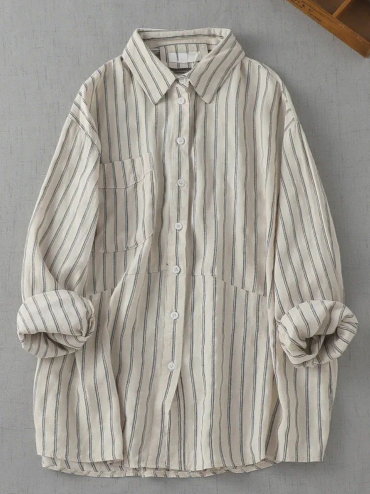 Japanese Vintage Blouses Striped Pockets Patchwork Long Sleeve Spring Autumn Shirts All Match Casual Loose Women Clothing 2025
Japanese Vintage Blouses Striped Pockets Patchwork Long Sleeve Spring Autumn Shirts All Match Casual Loose Women Clothing 2025