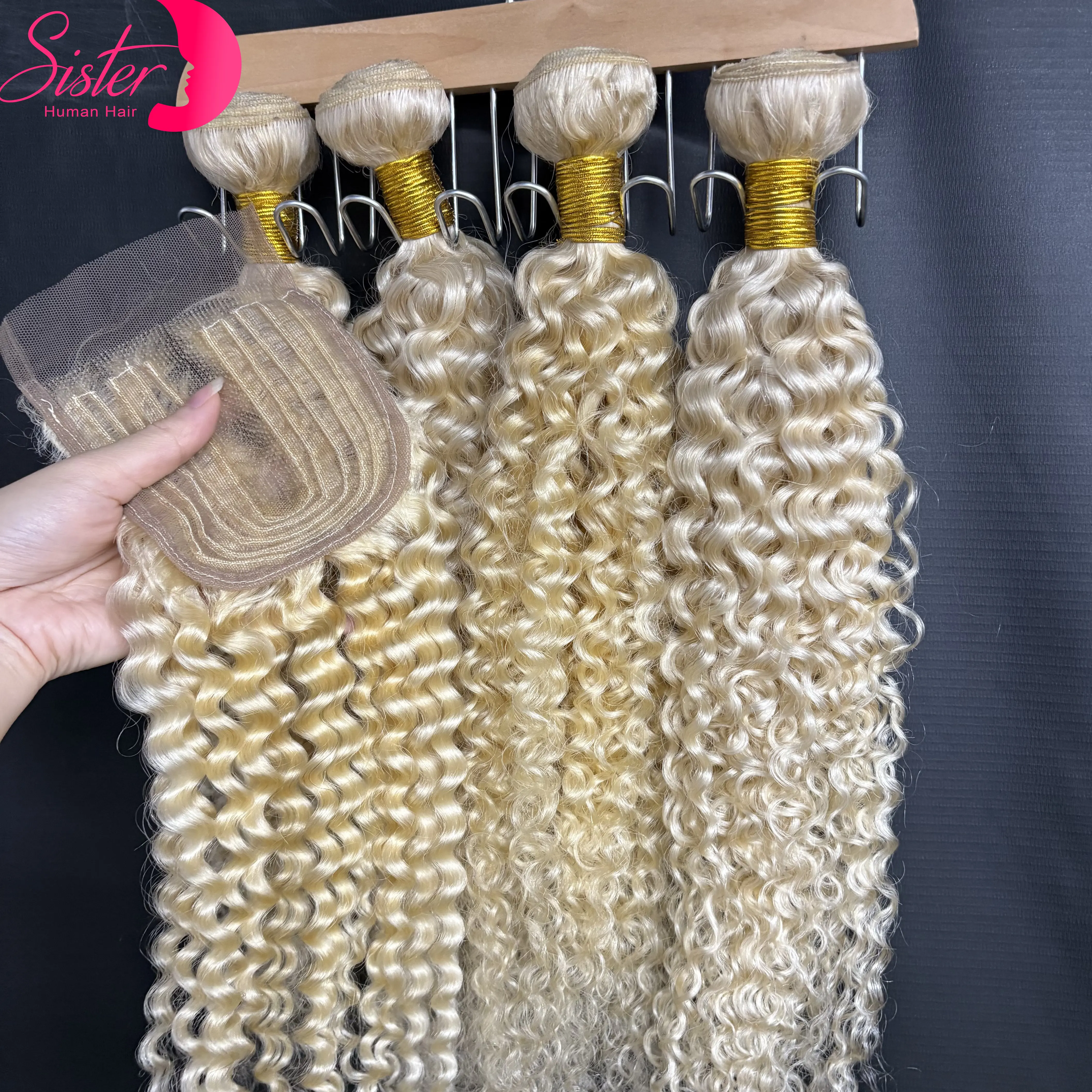 12A 613# Blonde Jerry Curly Human Hair Bundles with T Part Lace Closure Remy Raw Deep Wave Curly Human Hair Extensions for Women
12A 613# Blonde Jerry Curly Human Hair Bundles with T Part Lace Closure Remy Raw Deep Wave Curly Human Hair Extensions for Women