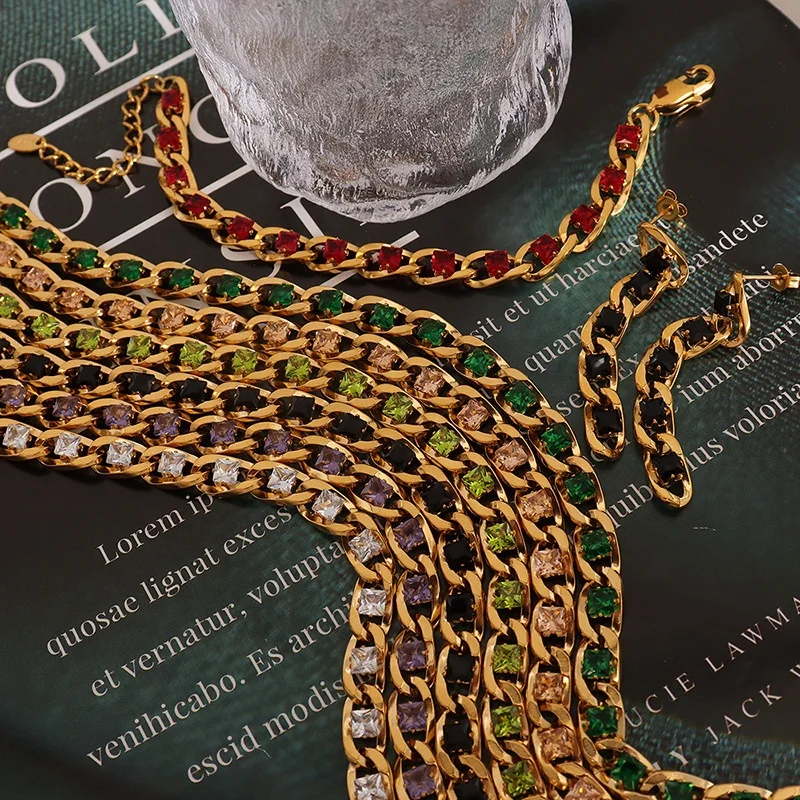 DASEIN 2025 High Quality Stainless Steel Polished Cuban Colorful Cubic Zirconia Chain Necklace Bracelets Tarnish Free Jewelry
DASEIN 2025 High Quality Stainless Steel Polished Cuban Colorful Cubic Zirconia Chain Necklace Bracelets Tarnish Free Jewelry