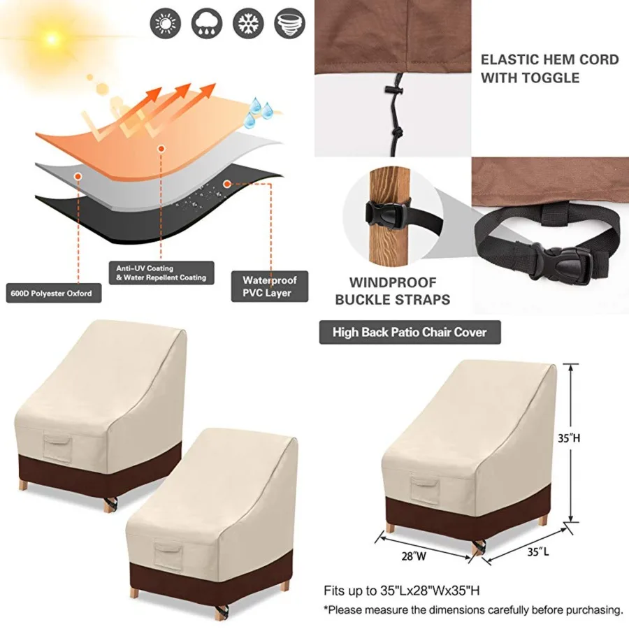 High Back Patio Chair Cover, Waterproof Outdoor Chair Covers, 600D Heavy Duty High-Back Chair Outdoor Patio Furniture Cover - -
High Back Patio Chair Cover, Waterproof Outdoor Chair Covers, 600D Heavy Duty High-Back Chair Outdoor Patio Furniture Cover - -