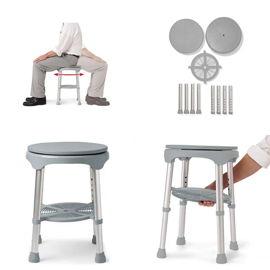 Durable Aluminum Frame, Round Swivel Shower Stool, Gray, Supports up to 300lbs.
Durable Aluminum Frame, Round Swivel Shower Stool, Gray, Supports up to 300lbs.