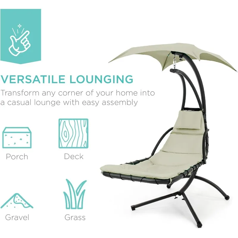 Outdoor Hanging Curved Steel Chaise Lounge Chair Swing W/Built-in Pillow And Removable Canopy - Sage
Outdoor Hanging Curved Steel Chaise Lounge Chair Swing W/Built-in Pillow And Removable Canopy - Sage
