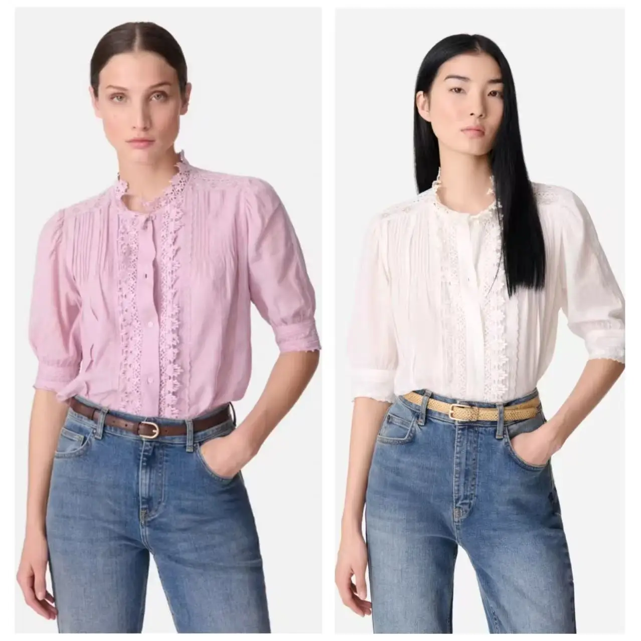 Sweet Cotton Lace Trim Shirt by Guo Brand in Two Colors French Style Loose Fit Bubble Sleeve Pure Cotton UV Protection
Sweet Cotton Lace Trim Shirt by Guo Brand in Two Colors French Style Loose Fit Bubble Sleeve Pure Cotton UV Protection