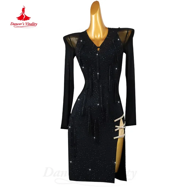 Latin Dance Costume Customized Long Sleeved Luxury Water Diamond Split Dress Tango Rumba Samba Professional Performance Clothing
Latin Dance Costume Customized Long Sleeved Luxury Water Diamond Split Dress Tango Rumba Samba Professional Performance Clothing