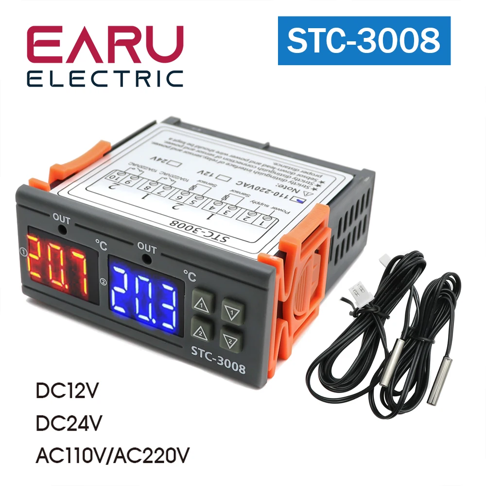 Цифровой регулятор температуры STC-3008, Терморегулятор с двумя релейными выходами, 12 В постоянного тока, 24 В переменного тока, 220 В переменного тока, термостат с обогревателем и охладителем
Цифровой регулятор температуры STC-3008, Терморегулятор с двумя релейными выходами, 12 В постоянного тока, 24 В переменного тока, 220 В переменного тока, термостат с обогревателем и охладителем