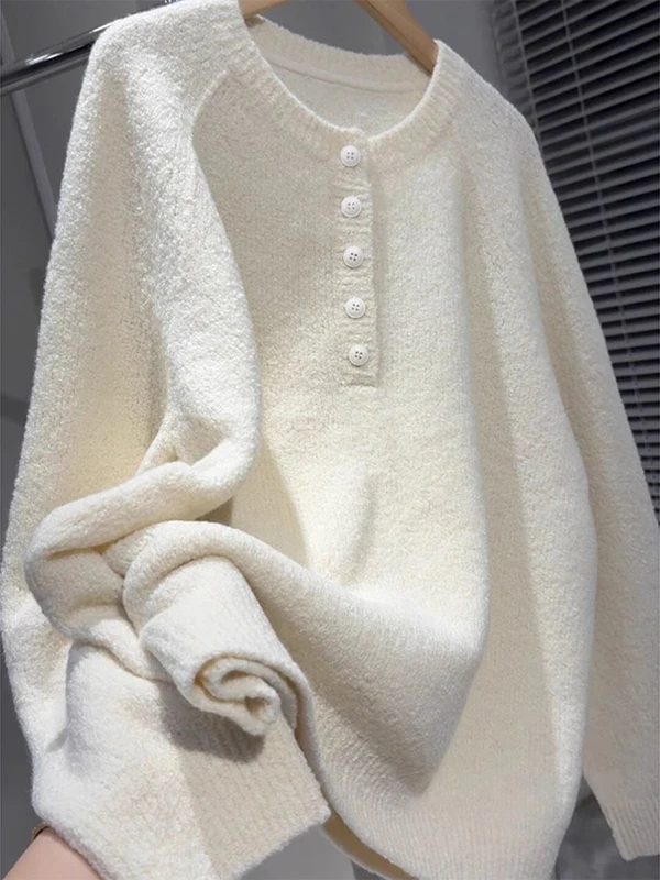 Loose Fit Button Design Women's Knitwear round Ne Overhead Sle Korean Version Comfortable Polyester Fiber Long Sve
Loose Fit Button Design Women's Knitwear round Ne Overhead Sle Korean Version Comfortable Polyester Fiber Long Sve