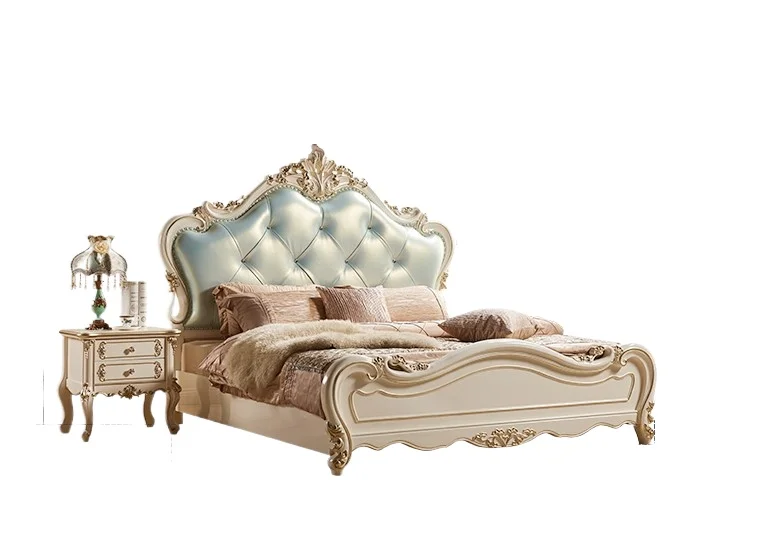 European solid wood master bedroom double bed French villa carved leather soft against luxury bed
European solid wood master bedroom double bed French villa carved leather soft against luxury bed