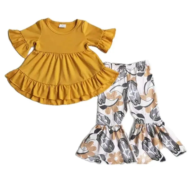 2022 RTS Wholesale New Design Western Baby Girls Yellow Little Girl Sleeve Short Shirt White Shoots Bell Bottoms Hot Selling
2022 RTS Wholesale New Design Western Baby Girls Yellow Little Girl Sleeve Short Shirt White Shoots Bell Bottoms Hot Selling