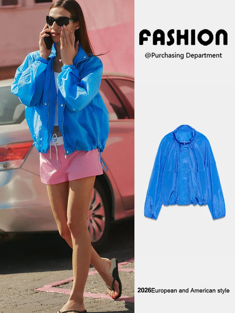 Fashionable Long Sleeve Stand Collar Pleated Nylon Jacket Women's Short Outerwear New Arrival Summer 2026 Elegant Quality
Fashionable Long Sleeve Stand Collar Pleated Nylon Jacket Women's Short Outerwear New Arrival Summer 2026 Elegant Quality