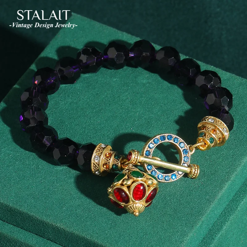 Vintage Purple Beaded Bracelets For Women Natural Stone Glass Crystal Gold Color Rhinestone Zircon Charm Luxury Designer Jewelry
Vintage Purple Beaded Bracelets For Women Natural Stone Glass Crystal Gold Color Rhinestone Zircon Charm Luxury Designer Jewelry