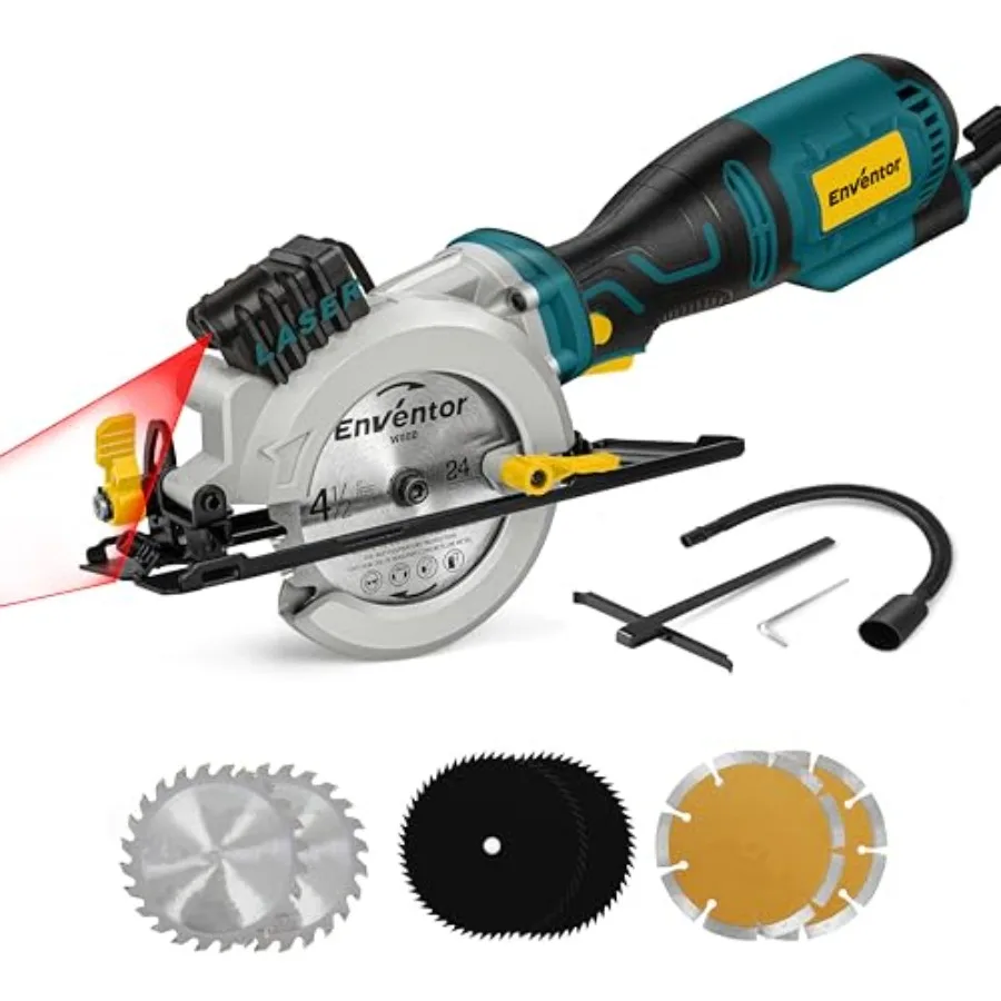 Mini Circular Saw, 5.8A 4-1/2" Electric Circular Saws with 6 Saw Blades, Laser Guide, Max Cutting Depth 1-11/16" 90°,1-1/8"(45°
Mini Circular Saw, 5.8A 4-1/2" Electric Circular Saws with 6 Saw Blades, Laser Guide, Max Cutting Depth 1-11/16" 90°,1-1/8"(45°