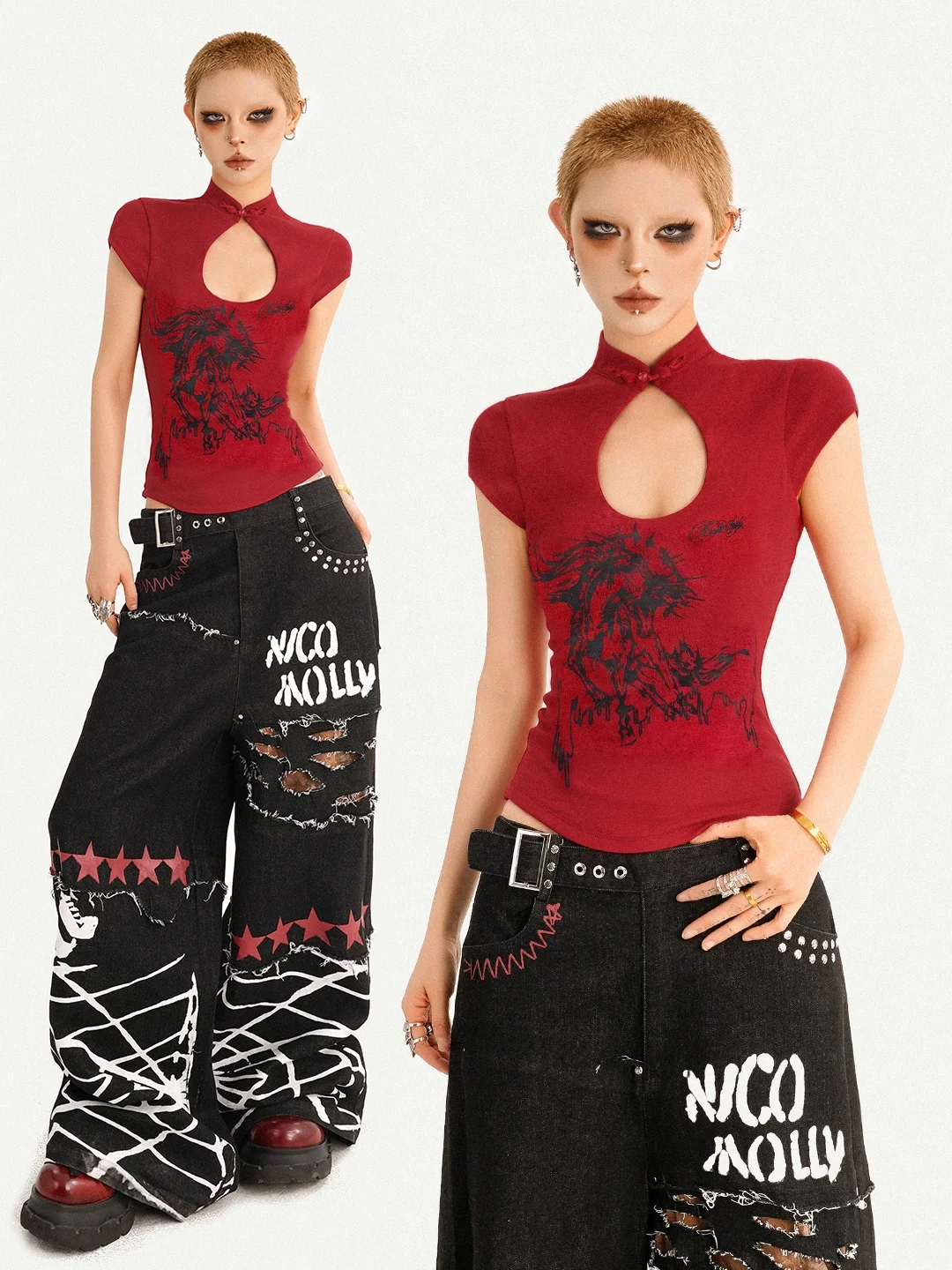 Nico Molly Original Millennium Chinese Style Red Short Sleeve Slim Fit Short T-Shirt Women Summer Spicy Girl Top
Nico Molly Original Millennium Chinese Style Red Short Sleeve Slim Fit Short T-Shirt Women Summer Spicy Girl Top
