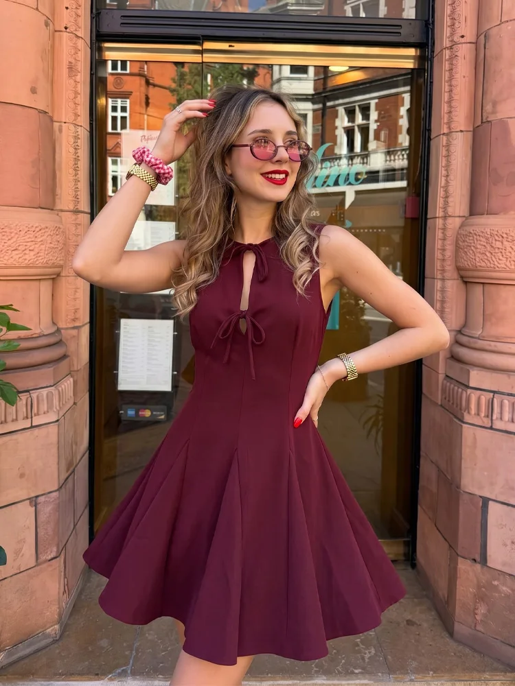 HH Women Summer Elegant Sleeveless Dress O Neck Hollow Bow Tie Mini Wine Red Street Dress Festival Date Woman Casual Dress
HH Women Summer Elegant Sleeveless Dress O Neck Hollow Bow Tie Mini Wine Red Street Dress Festival Date Woman Casual Dress