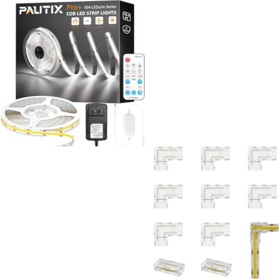 COB LED Strip Light Under Cabinet Lighting, White Led Strip Light 6500K, 8mm COB Connector 8pcs L-Shaped/Corner Connector, Unwi
COB LED Strip Light Under Cabinet Lighting, White Led Strip Light 6500K, 8mm COB Connector 8pcs L-Shaped/Corner Connector, Unwi