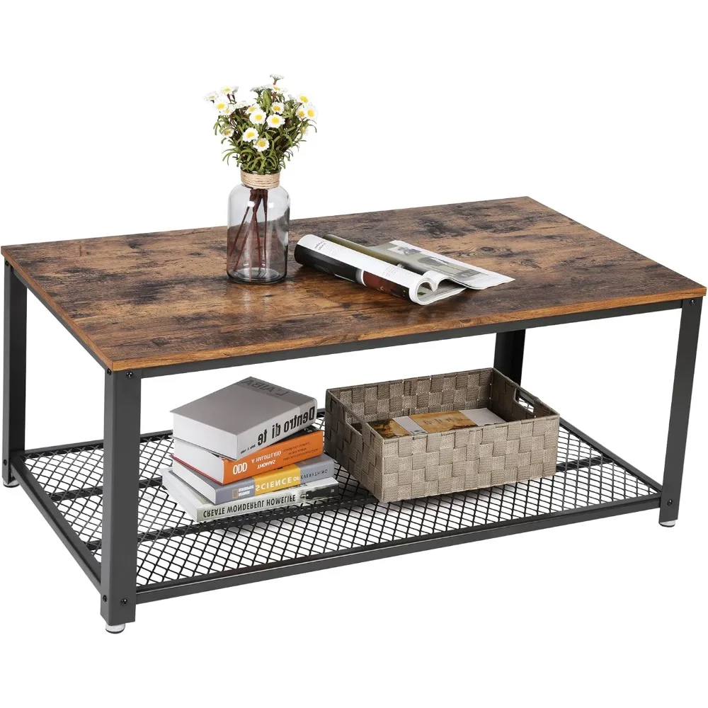 Coffee Table for Living Room, 2-Tier Cocktail Table, Center Table with Mesh Shelf, Steel Frame, Adjustable Feet, Industrial Sty
Coffee Table for Living Room, 2-Tier Cocktail Table, Center Table with Mesh Shelf, Steel Frame, Adjustable Feet, Industrial Sty