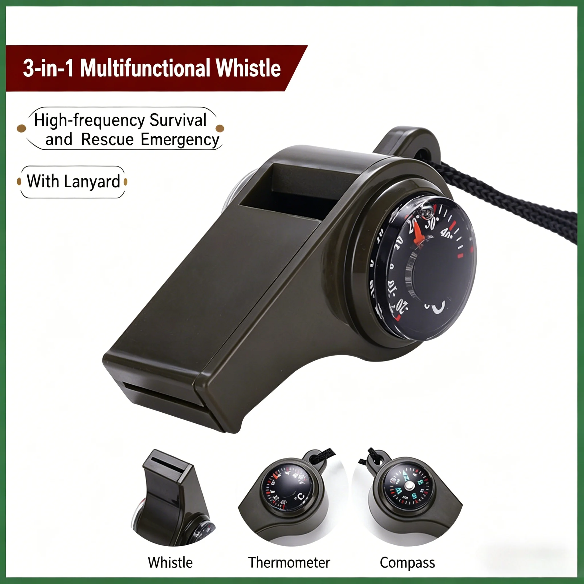 1pcs Outdoor multi-function three-in-one whistle, life-saving whistle, with compass thermometer, match referee whistle
1pcs Outdoor multi-function three-in-one whistle, life-saving whistle, with compass thermometer, match referee whistle
