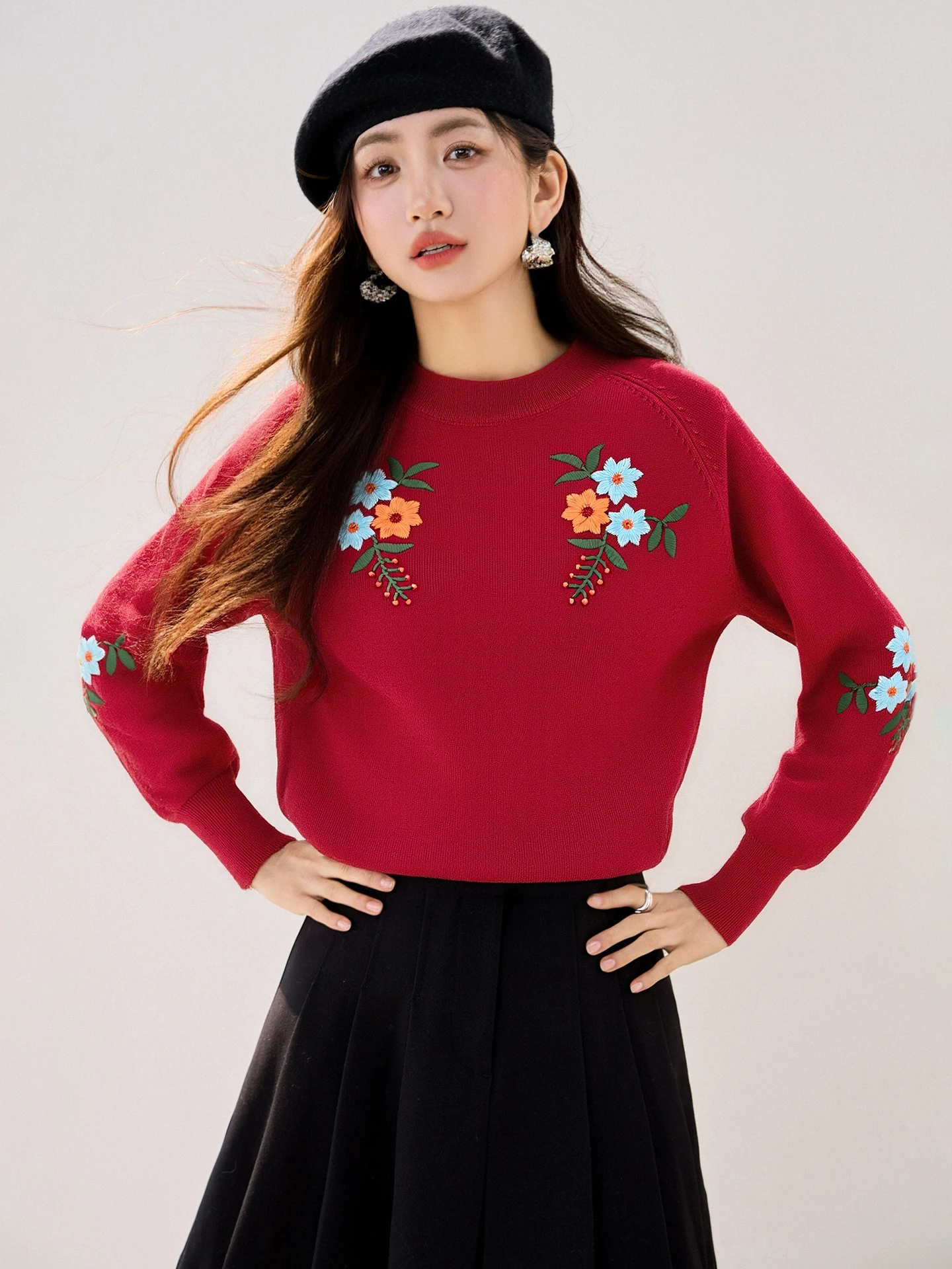 Loose Fit Embroidery Flower Woolen Sweater Round Neck Knitted Jacquard Warm Women's Autumn Winter Fashion Casual Pullovers F593
Loose Fit Embroidery Flower Woolen Sweater Round Neck Knitted Jacquard Warm Women's Autumn Winter Fashion Casual Pullovers F593