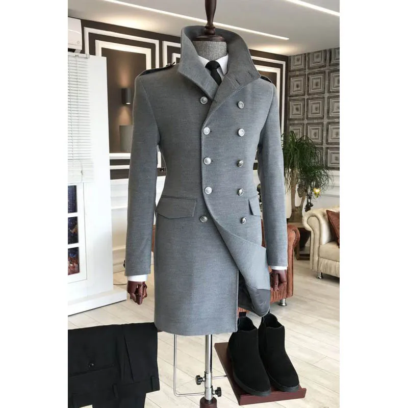 Casual Men's Suits 2 Piece Jacket Pants Grey Double Breasted Stand Lapel Luxury Blazer
Casual Men's Suits 2 Piece Jacket Pants Grey Double Breasted Stand Lapel Luxury Blazer