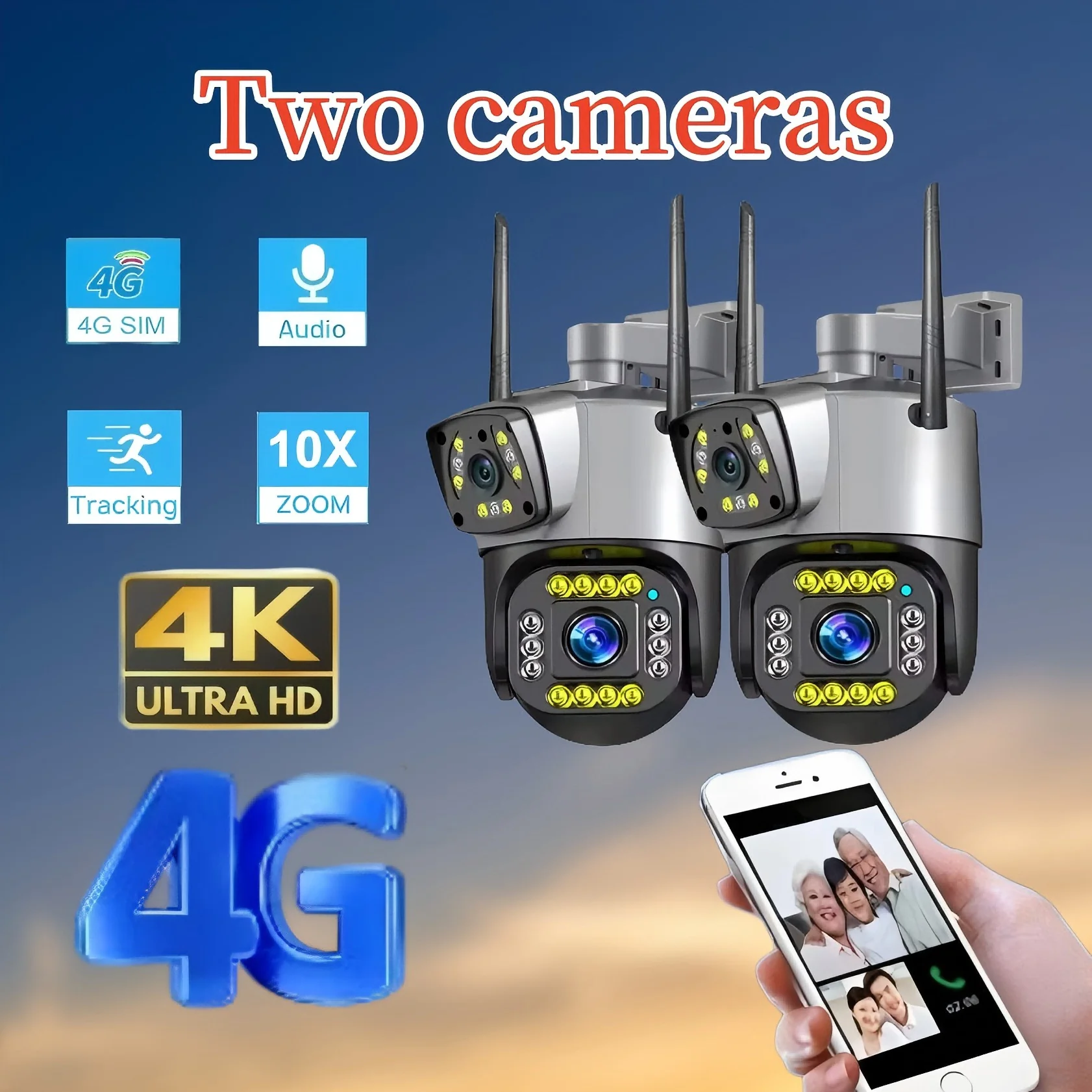 2 камеры 4G с двумя объективами, 8 МП 4K, беспроводная уличная цветная камера ночного видения PTZ CCTV, интеллектуальная сетевая камера домашнего мониторинга
2 камеры 4G с двумя объективами, 8 МП 4K, беспроводная уличная цветная камера ночного видения PTZ CCTV, интеллектуальная сетевая камера домашнего мониторинга