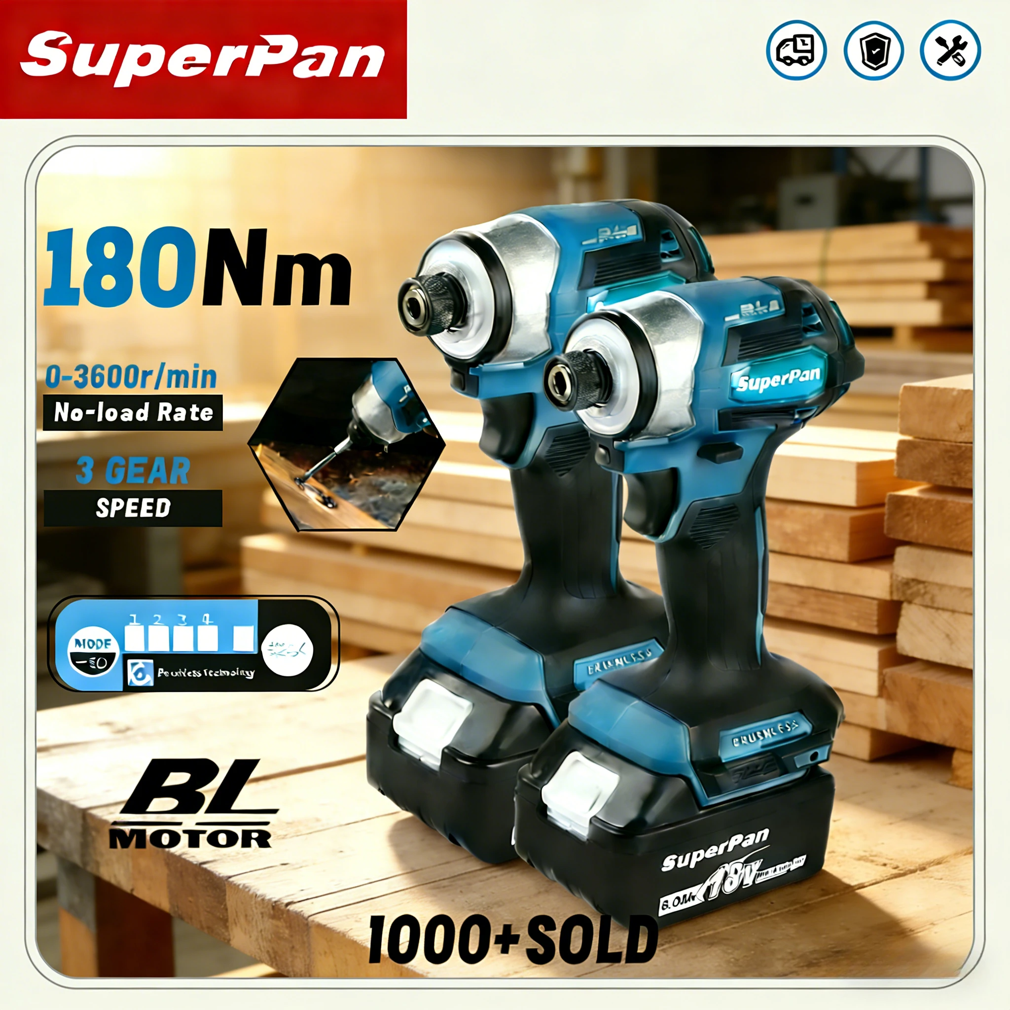 SuperPan SP173 18V Brushless Impact Driver 180N.m 3-speed for Home Use Car Repair Furniture Building for makita 18V battery pin
SuperPan SP173 18V Brushless Impact Driver 180N.m 3-speed for Home Use Car Repair Furniture Building for makita 18V battery pin