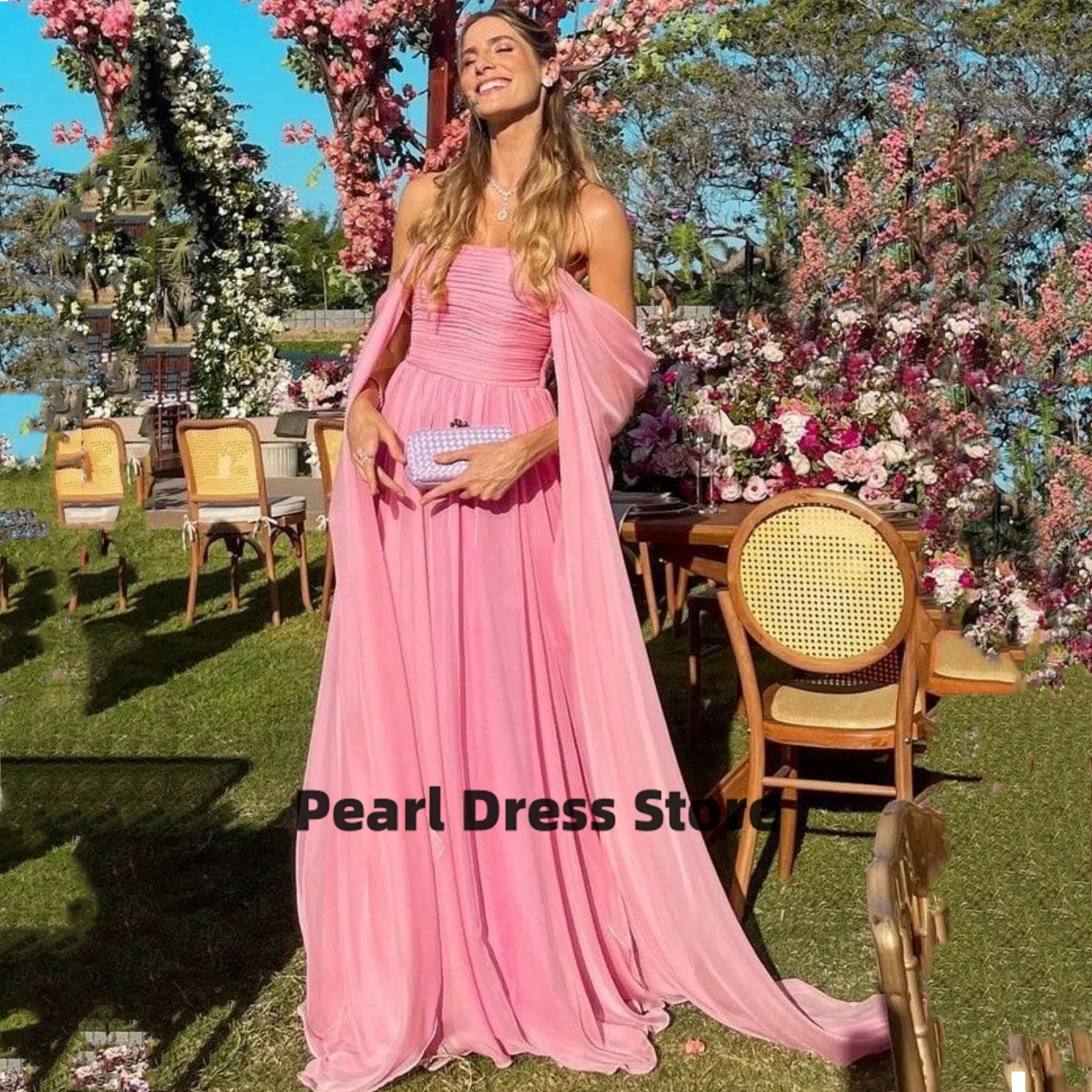 Chiffon Female Dress Party Evening Elegant Luxury Celebrity Pink Formal Dresses for Prom Strapless Dresses
Chiffon Female Dress Party Evening Elegant Luxury Celebrity Pink Formal Dresses for Prom Strapless Dresses
