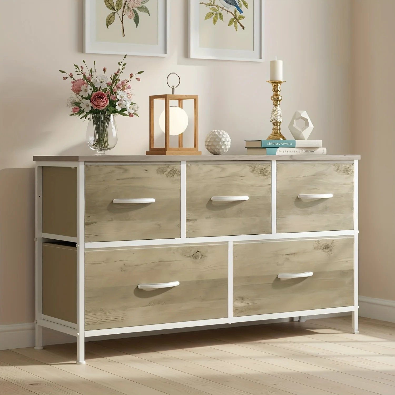 Modern 5-Drawer Dresser with Fabric Bins - Wide Chest of Drawers, Space-Saving, Assembly, Wood-Free Suitable for Apartment, Closet, Hallway - Compact Organizer with Ample Storage (3.2+ Cubic Feet)
Modern 5-Drawer Dresser with Fabric Bins - Wide Chest of Drawers, Space-Saving, Assembly, Wood-Free Suitable for Apartment, Closet, Hallway - Compact Organizer with Ample Storage (3.2+ Cubic Feet)