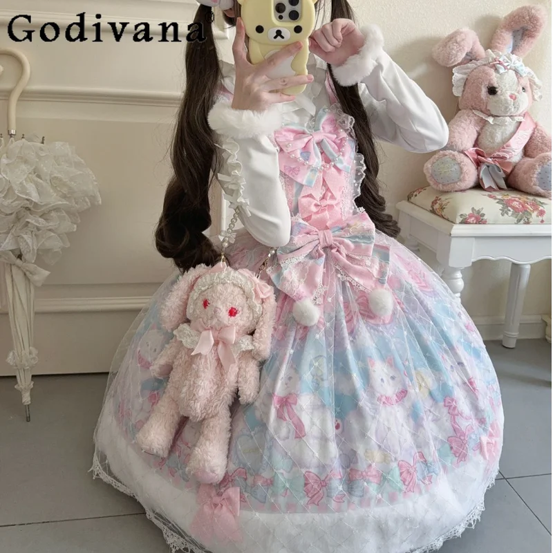 2025 Japanese Cute Girls Sweet Lolita Strap Dress Cape Set Winter New Cute Bow Lace Birthday Party Dress Women Lo Kawaii Dress
2025 Japanese Cute Girls Sweet Lolita Strap Dress Cape Set Winter New Cute Bow Lace Birthday Party Dress Women Lo Kawaii Dress