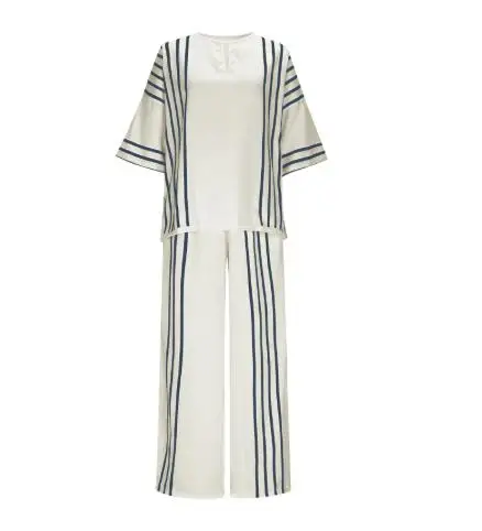 Women's Pants Set&casual Loose Round Neck Striped Short Sleeved Linen Cotton Top Wide Leg Pants 2-Piece Set
Women's Pants Set&casual Loose Round Neck Striped Short Sleeved Linen Cotton Top Wide Leg Pants 2-Piece Set