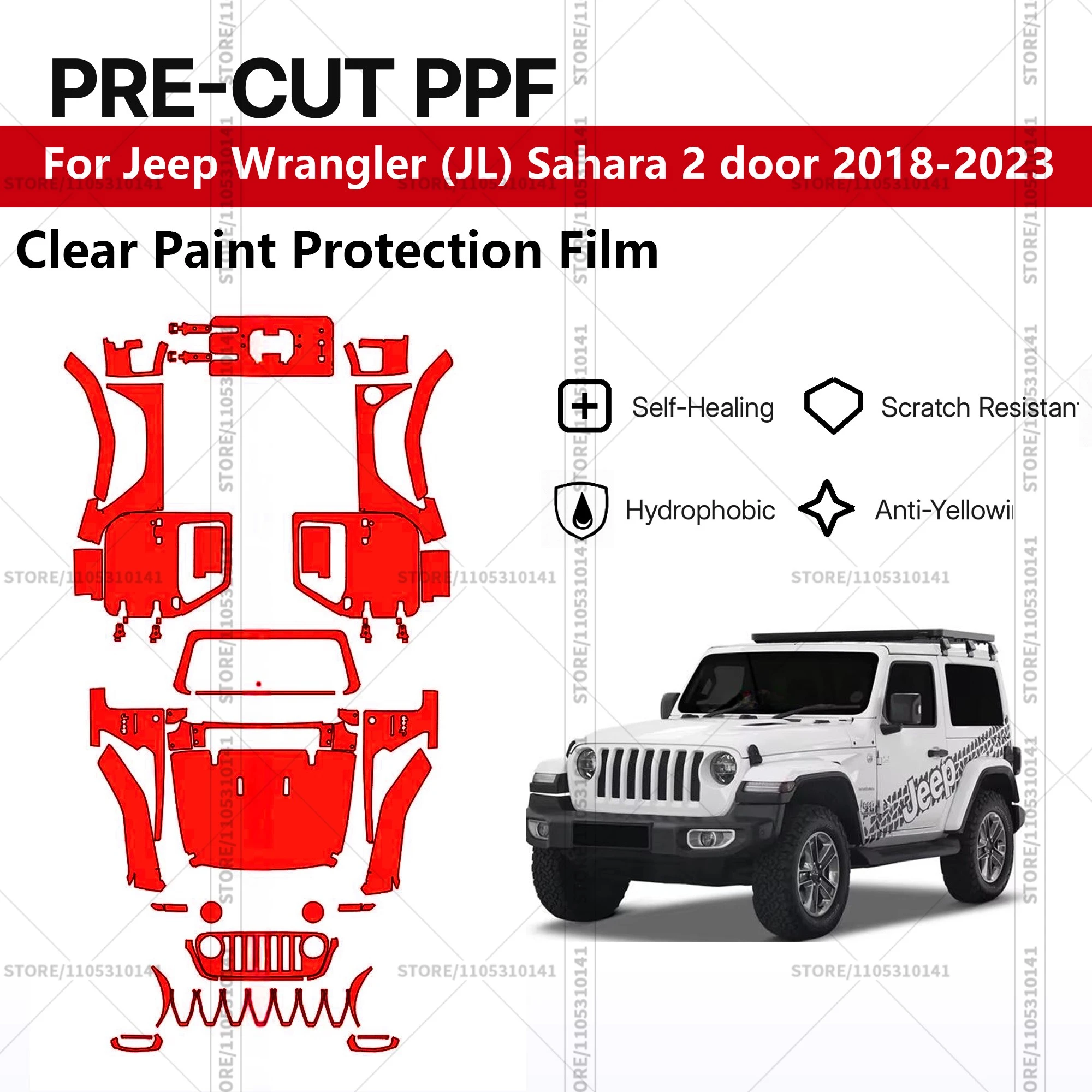 Предварительно нарезанная защитная пленка PPF, прозрачная автомобильная пленка для Jeep Wrangler (JL) Sahara 2-дверный, 2018-2023 гг.
Предварительно нарезанная защитная пленка PPF, прозрачная автомобильная пленка для Jeep Wrangler (JL) Sahara 2-дверный, 2018-2023 гг.