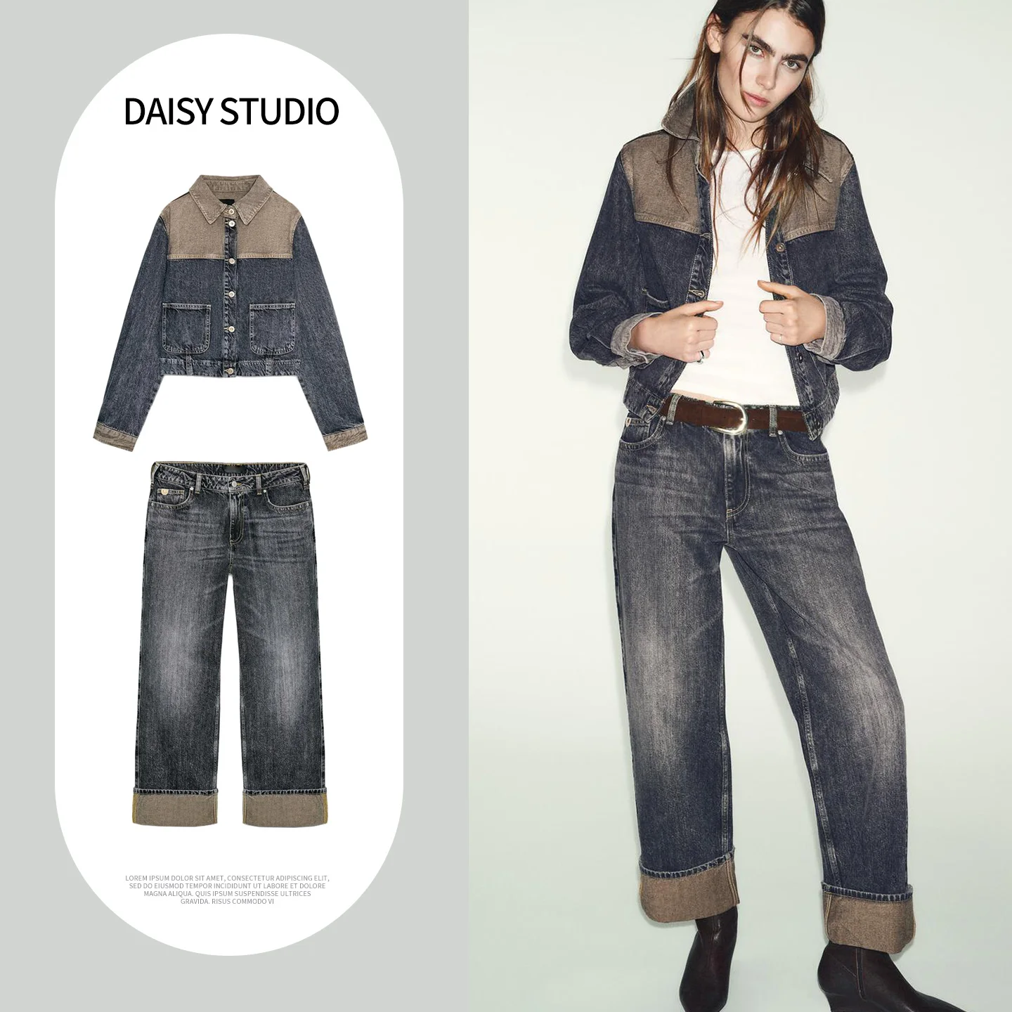 Long Sleeve Denim Jacket 6164212 Straight Leg mid Waist Cuffed Hem Jeans 6164210 Two Piece Set Spring Fashion Women's Outfit
Long Sleeve Denim Jacket 6164212 Straight Leg mid Waist Cuffed Hem Jeans 6164210 Two Piece Set Spring Fashion Women's Outfit