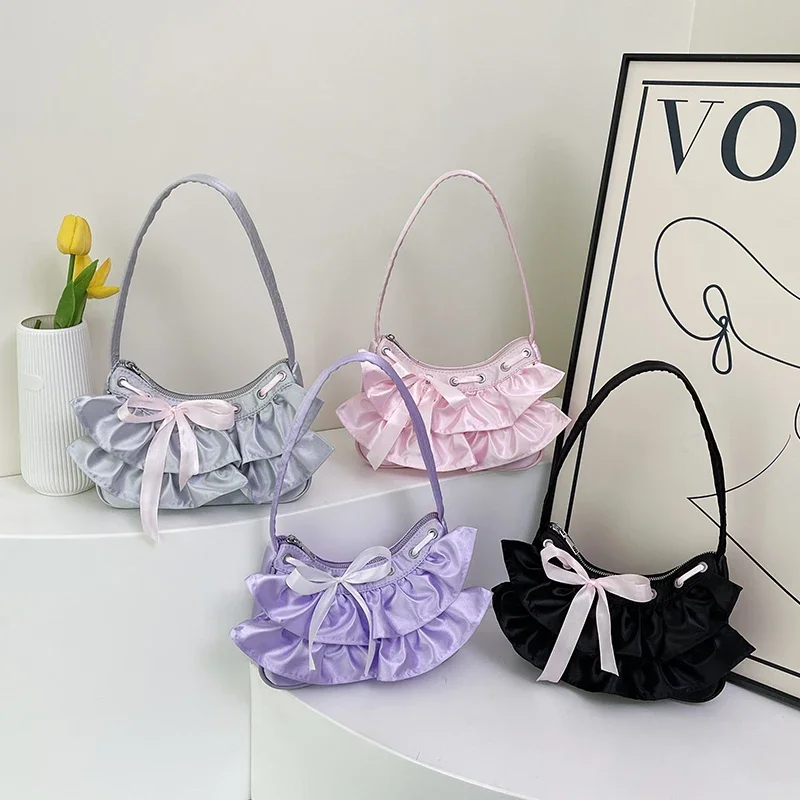 Lace Pleated Shoulder Bag Elegant Lady Hemline Design Underarm Handbag And Purse Fashion Bow Bag Silver Purple Women's Bag
Lace Pleated Shoulder Bag Elegant Lady Hemline Design Underarm Handbag And Purse Fashion Bow Bag Silver Purple Women's Bag