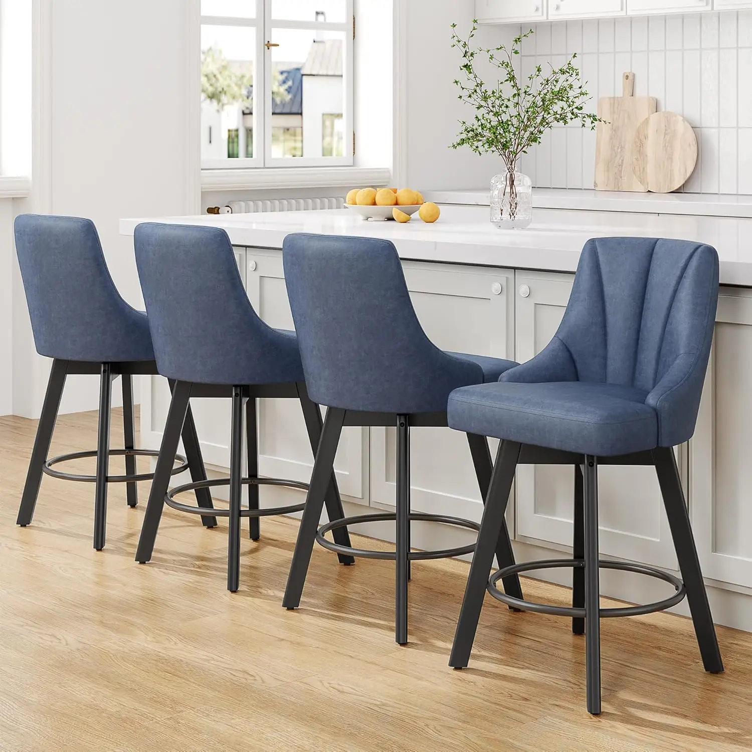 Swivel Bar Stools With Backs 24in Set Of 4 Fabric Upholstered Wood Legs Kitchen Bar Blue, Customized
Swivel Bar Stools With Backs 24in Set Of 4 Fabric Upholstered Wood Legs Kitchen Bar Blue, Customized