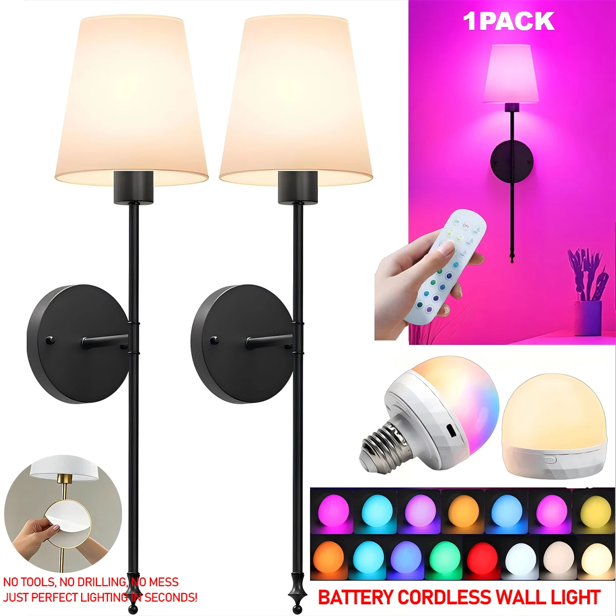 Wireless Wall Lamp with Rechargeable Bulbs Remote Control 12 Light Colors Dimmable Sconces Cordless Wall Lights For Home Decor
Wireless Wall Lamp with Rechargeable Bulbs Remote Control 12 Light Colors Dimmable Sconces Cordless Wall Lights For Home Decor