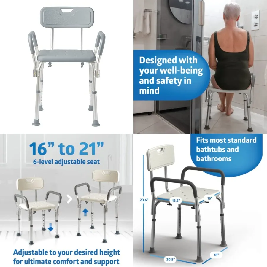 Shower Chair with Backrest and Padded Armrests - 350 lb. capacity, Bath Bench, Seat, Stool for Independent Adult, Seniors, Elde
Shower Chair with Backrest and Padded Armrests - 350 lb. capacity, Bath Bench, Seat, Stool for Independent Adult, Seniors, Elde