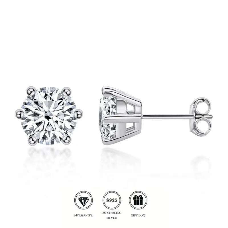 925 Sterling Silver D Color VVS1 3mm /9mm 6 Pong Round Clear Certified Moissanite Stud Earring for Women
925 Sterling Silver D Color VVS1 3mm /9mm 6 Pong Round Clear Certified Moissanite Stud Earring for Women
