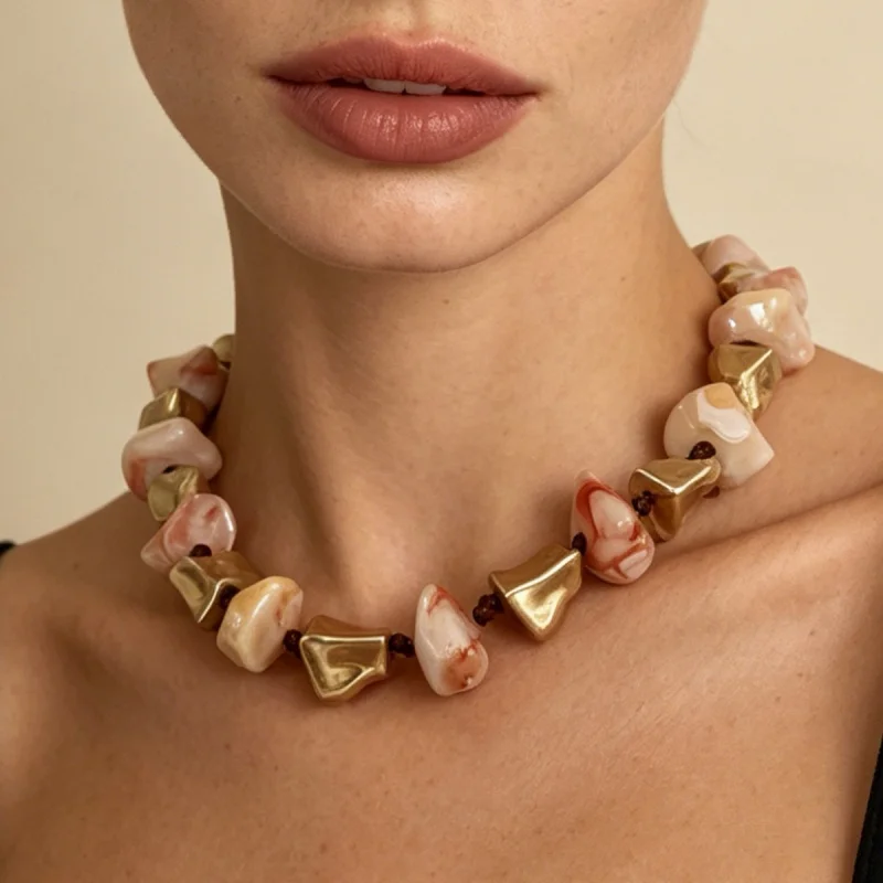Irregular Pink Stone & Gold Beaded Choker Necklace for Women Natural Stone Mixed Metal Statement Jewelry
Irregular Pink Stone & Gold Beaded Choker Necklace for Women Natural Stone Mixed Metal Statement Jewelry