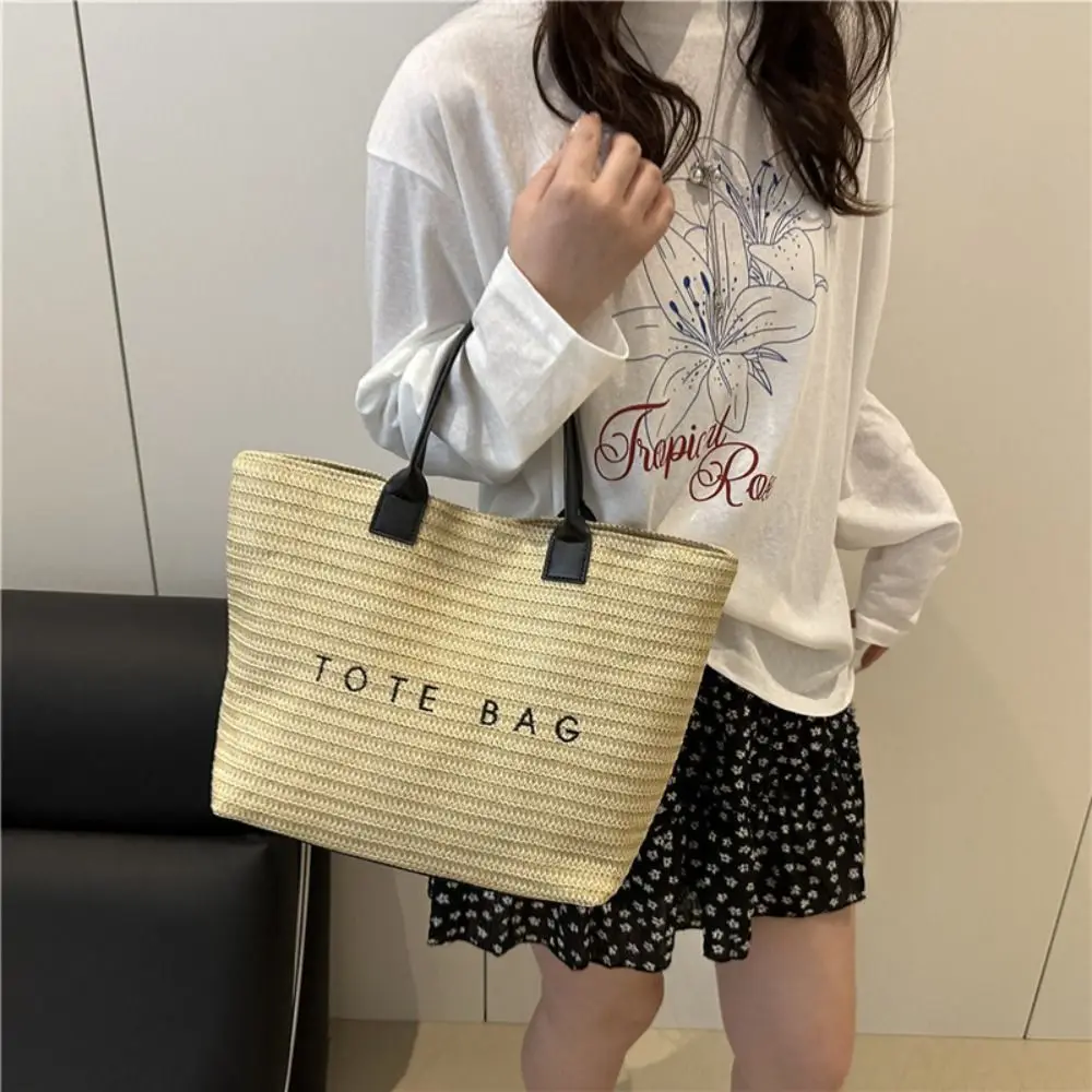 Casual Beach Handbag Straw Woven Bag Large Capacity Bucket Bag Bohemian Beach Bag Letter Shoulder Bag Holiday
Casual Beach Handbag Straw Woven Bag Large Capacity Bucket Bag Bohemian Beach Bag Letter Shoulder Bag Holiday