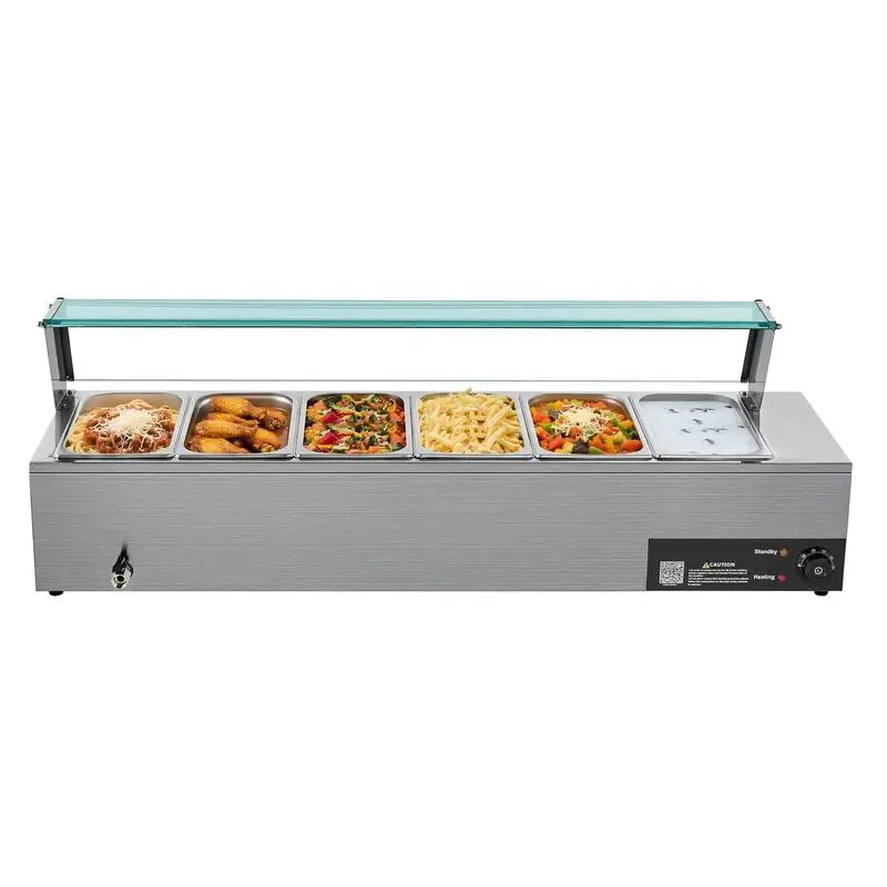 Commercial Food Warmer, 1500W Electric Stainless Steel Steam Food Warmer with Glass Cover, 6 x 1/3 Size Pans Buffet Bain Marie with Soup & Perforated Ladles, for Catering, Restaurant & Party
Commercial Food Warmer, 1500W Electric Stainless Steel Steam Food Warmer with Glass Cover, 6 x 1/3 Size Pans Buffet Bain Marie with Soup & Perforated Ladles, for Catering, Restaurant & Party