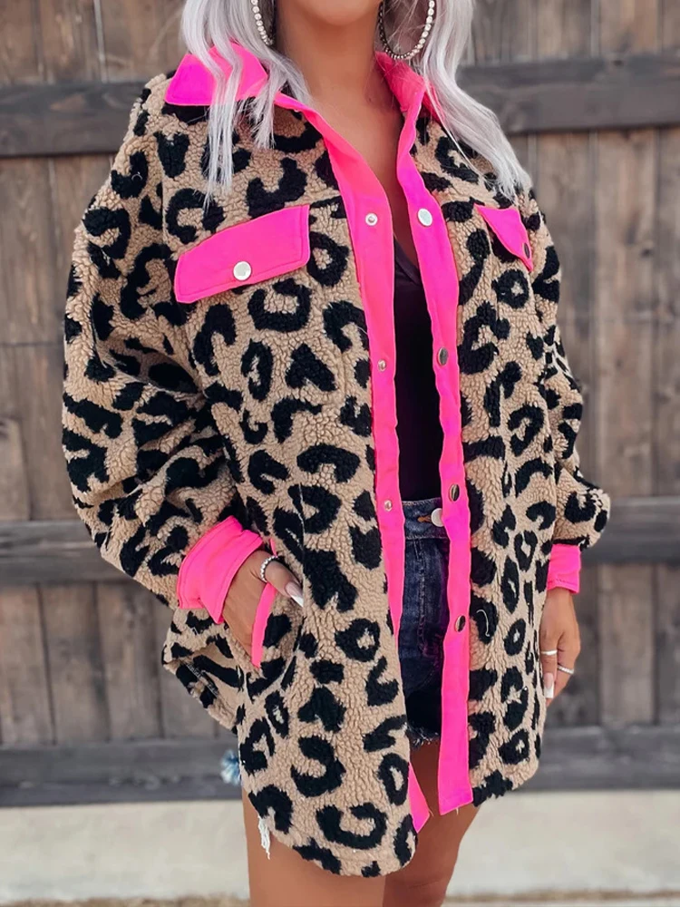 Leopard Print Jacket Women Autumn Winter Fleece Plush Coat Female Fashion Vintage Casual Loose Long Sleeve Single Breasted Coats
Leopard Print Jacket Women Autumn Winter Fleece Plush Coat Female Fashion Vintage Casual Loose Long Sleeve Single Breasted Coats